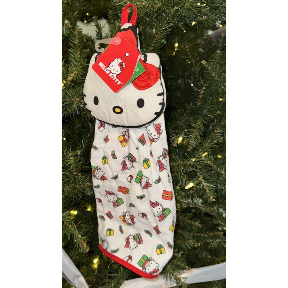 NWT Sanrio Hello Kitty Hanging Kitchen Hand Towel Christmas‎ Holiday Gift Decor